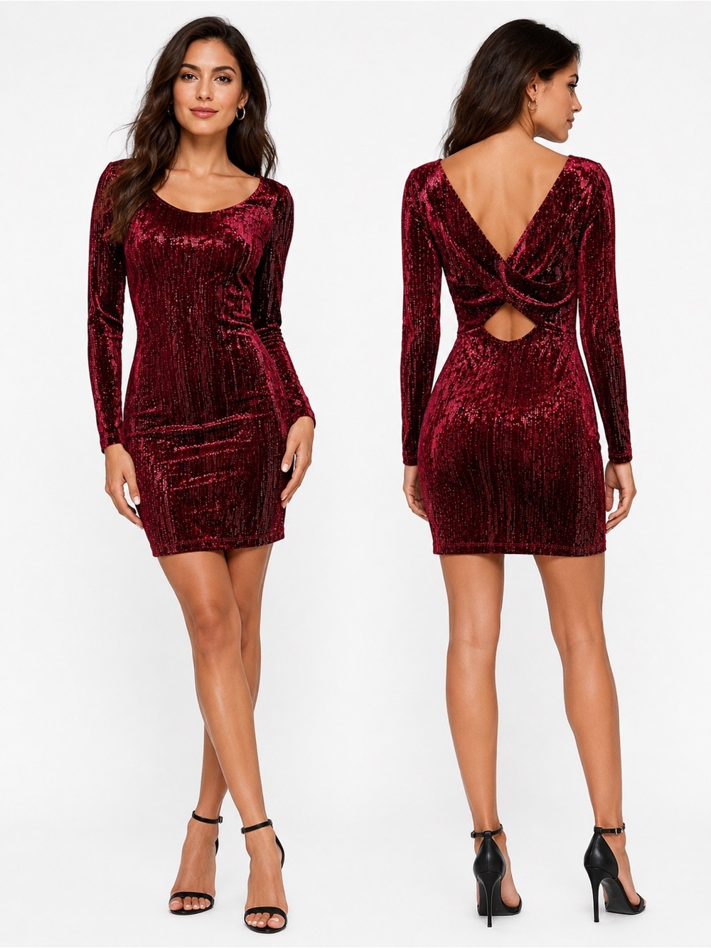 Emerald Sundae Burgundy Velvet Open Back Bodycon Dress | Medium